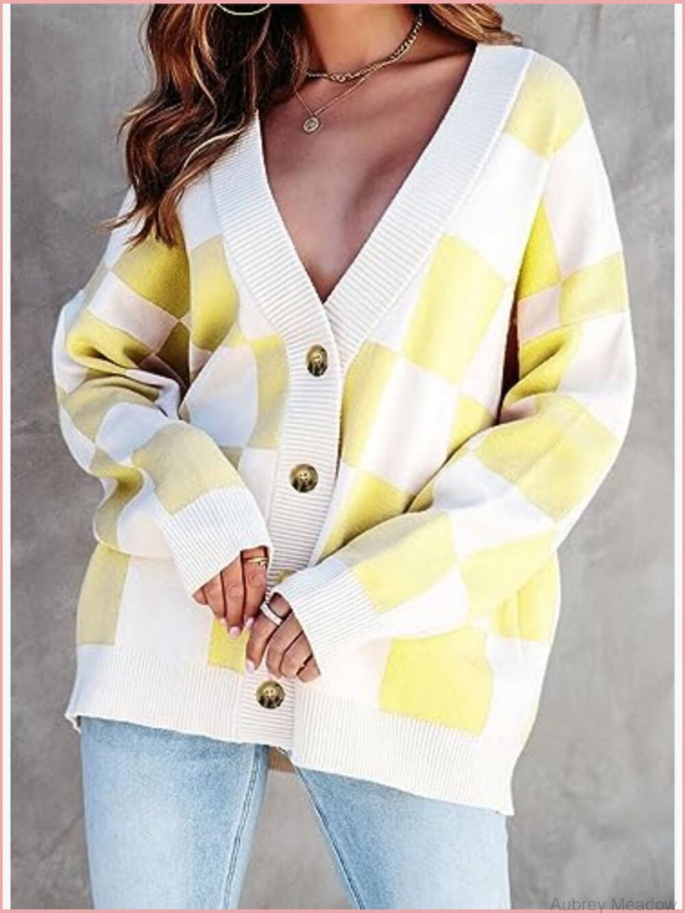 V-Neck Button Down Long Sleeve Cable Knit Oversized Cardigan - Picture 3 of 7